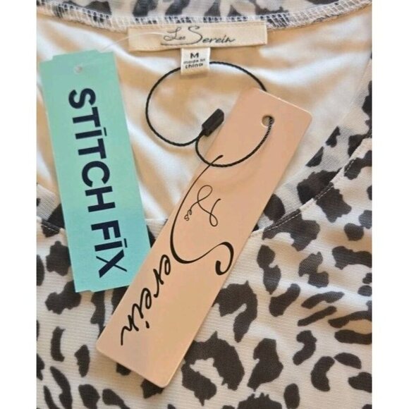 Les Serein Short Sleeve Leopard Print SS Side Rouched Tee Medium Cheetah Animal - Picture 4 of 9